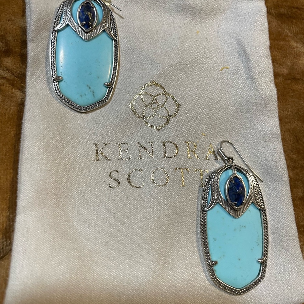 Kendra Scott Darby Turquoise/LapisDrop Earrings in Silver Tone